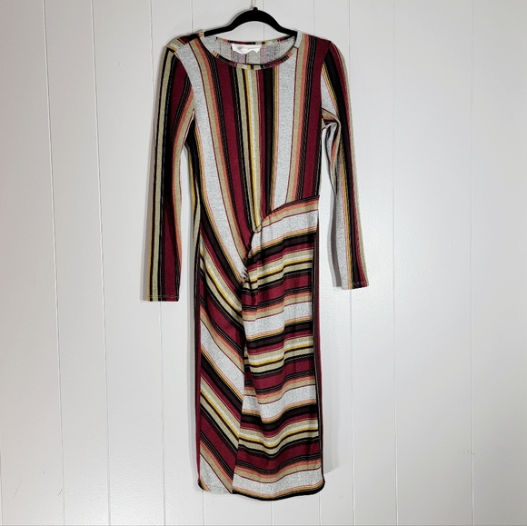 4/$20 Superfoxx Multicolor Striped Long Sleeve Midi Dress Small - Picture 2 of 8